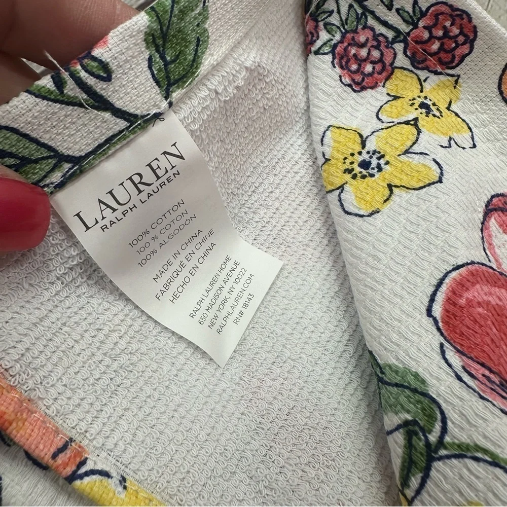 NWT lauren Ralph Lauren Vibrant peach cherry Floral blossoms Kitchen Towels 2pc